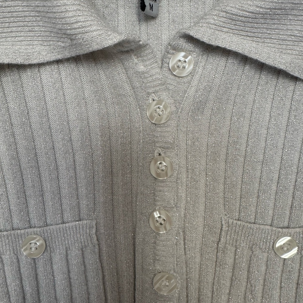 bebe Light Gray Ribbed Polo Blouse - Picture 4 of 5